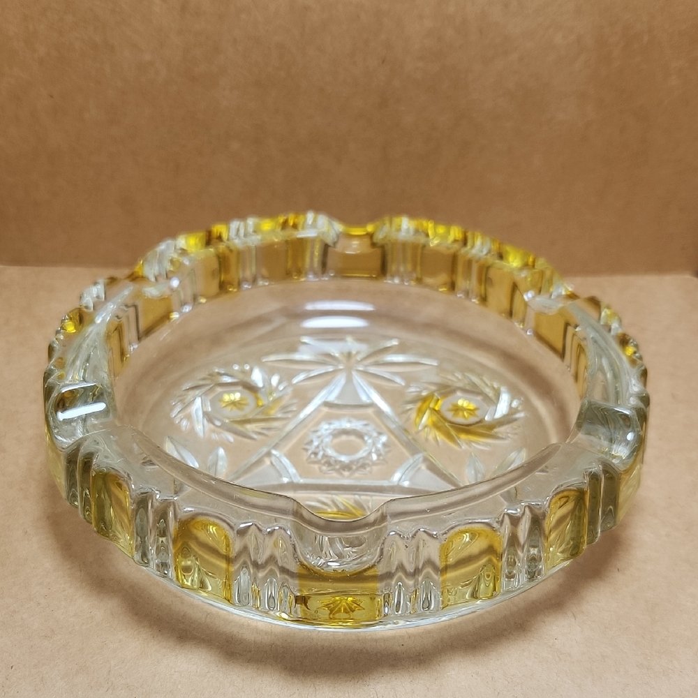 ***SALE 2 for $25*** Vintage Glass Ashtray with Yellow Accents
